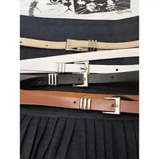 Cinto Feminino Courino Sintético Fivela Prata Quadrada Básico Casual Fino Acessórios Feminino Delicado Prático Tendência