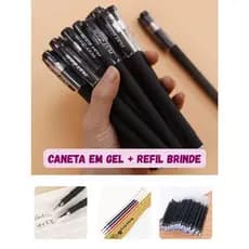 Caneta em Gel Preta 1/3 UNIDADES Básica Com Refil De Brinde EXTRA