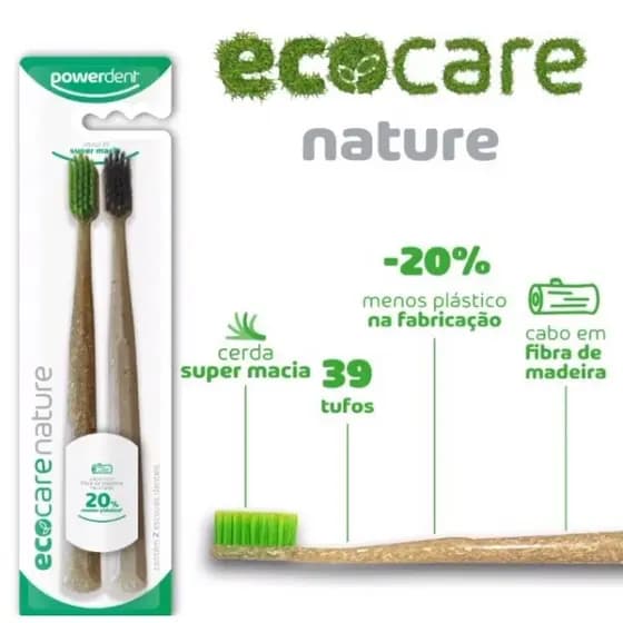 Escova Dental Ecológica Eco Care Nature cerdas super macias C/ 2 Powerdent
