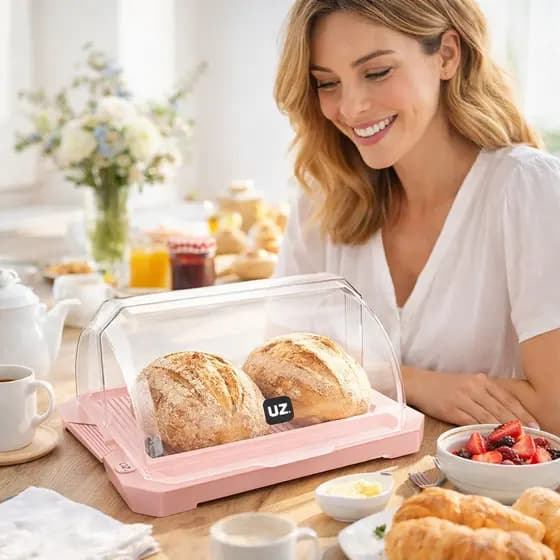 Porta Pão Rosa Premium UZ - Porta Pão Francês Sal - Porta Pao Forma - Porta Bolo Doces Salgados