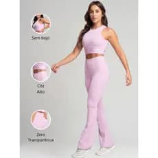 Conjunto Fitness Bailarina Academia Top Regata Legging Flare Suplex Zero Transparência Feminina