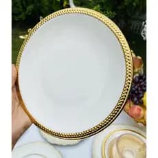 O Conjunto de 6 Pratos Rasos de Porcelana Paddy Wolff Prato Raso Branco com Dourado