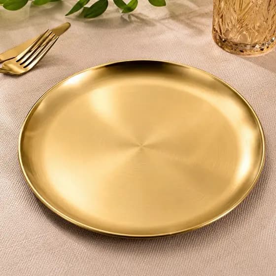 Prato Bandeja Dourado Luxo Decorativo em Aço Inox para Mesa Posta 23cm