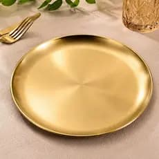 Prato Bandeja Dourado Luxo Decorativo em Aço Inox para Mesa Posta 23cm