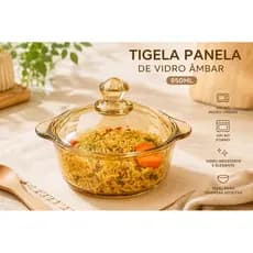 Panela Âmbar de Vidro Com tampa 950ml Servir alimentos Tigela âmbar com