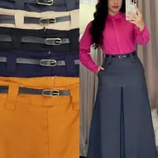 Saia Longa Alfaiataria Fit e Flare Moda Evangélica Tendência Feminino Com Cinto -0237
