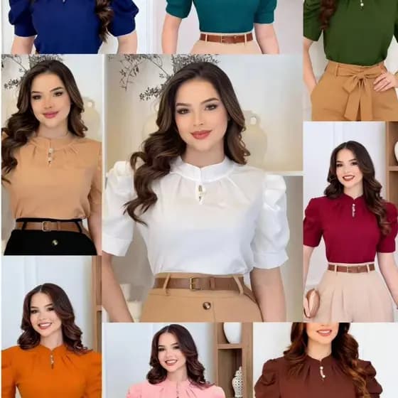 Blusa Feminina Social Manga Curta Bufante Moda evangélica