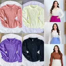 Camisa Feminina Plus Size G1 G2 G3 Elegance Manga Longa Bufante Premium