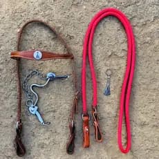 Kit Acessórios Peão Freio INOX Cabeçada Goianinha Nossa Senhora Rédea + Chaveiro Brinde