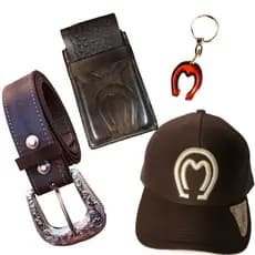 Kit country boné mangalarga cinto capinha + chaveiro marrom