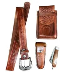 Conjunto Cinto Couro Legítimo com Capinha de Celular + Bainha e Canivete