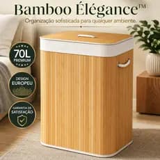 Cesto Organizador de Bambu 70L com Tampa e Alças | Para Quarto, Banheiro e Lavanderia