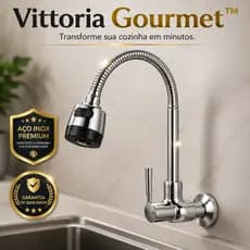 Torneira Gourmet Flexível de Parede com Ducha Inox 1/2" Cozinha Gourmet Bica Móvel Alta Pressão