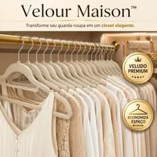 10 Cabides Veludo Slim Premium Bege Antiderrapante Closet Organizado Economiza Espaço