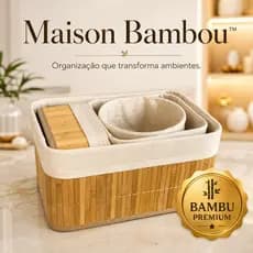 Kit 4 Cestos Organizadores Premium em Bambu Natural Multiuso Casa Banheiro Closet e Cozinha