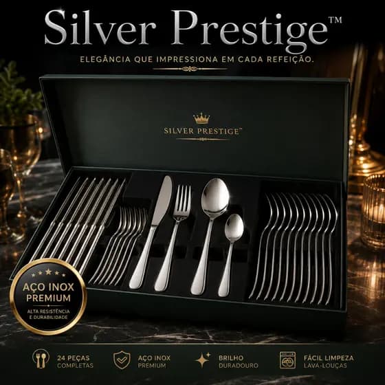 Conjunto Talheres Inox 24 Peças Premium Luxo Aço Inoxidável Resistente Mesa Posta Completa