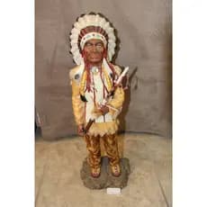 (REF 30) ESTÁTUA - RESINA - INDIO CACIQUE COM COCAR 62CM USA NATIVO AMERICANO PINTADO A MÁO
