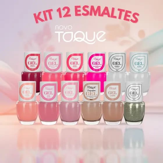 Kit 12 Esmaltes Novo Toque Efeito Gel Tons Rosas Delicados Nude Branco Madrinhas Tendências