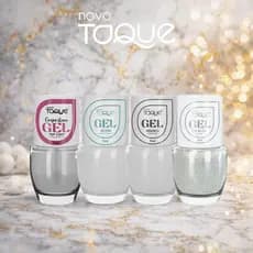 Kit 4 Esmaltes Efeito Gel Novo Toque Francesinhas Glitter Top Coat Clássicos Manicure Pedicure