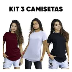 Kit 3 Camisetas Femininas Longline Crosfit Tapa Bumbum Academia Fitness Básica | Autentika
