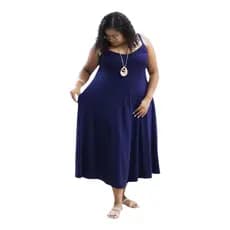 Vestido Azul Plus Size Feminino Soltinho | Viscolycra Confortável Elegante Casual Moda Verão Tamanho Grande