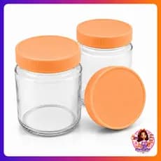 Kit 12 Potes De Vidro 200ml Com Tampas Plasticas Laranja Bebe BPA Free Armazenamento Leite Materno