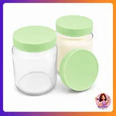 Kit 6 Potes De Vidro 200ml Com Tampas Plasticas Verde Bebe BPA Free Armazenamento de Leite Materno