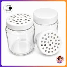 Kit 10 Polvilhador Pote de Vidro 200ml Tampa Furada Açúcar Canela Queijo Ralado Tempero Condimento