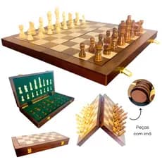 Jogo Xadrez Tabuleiro Com Imã Madeira Profissional 40x40 Cm