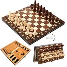 Jogo Xadrez 3 Em 1 Tabuleiro Profissional Madeira 40x40cm com imã