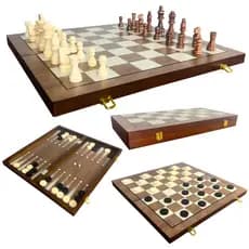 Jogo Xadrez 3 em 1 Tabuleiro Madeira 50x50 Grande Profissional
