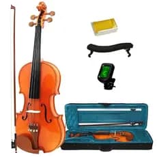 Kit Violino 4/4 Todo Madeira Estante Espaleira Afinador Breu