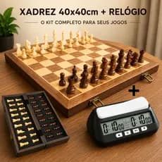 Jogo Xadrez Tabuleiro 40x40cm Madeira Com OU Sem Imã + Relógio Digital Competição
