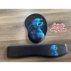 Mouse Pad Ergonômico e Apoio de Punho Stitch + Porta copo