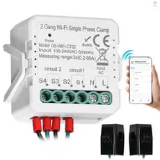 Tuya WiFi 2 Gang 80A Braçadeira Monofásica Solar PV Bidirecional Medidor De Energia Em Dois Sentidos Celular APP Tolo02