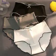 3-Kits Roupa Íntima Sem Costura De Seda Gelada Calça Triangular Feminina Japonesa De Cintura Média