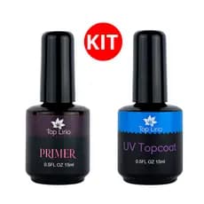 KIT Top Coat e Primer Lirio Preparadores Alongamento Unha gel fibra Top Coat e PRIMER Manicure