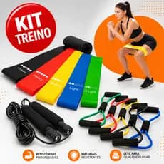 Kit Treine Em Casa Completo Elástico Extensor Cross Tube + Kit com 5 Faixa + Corda de Pular