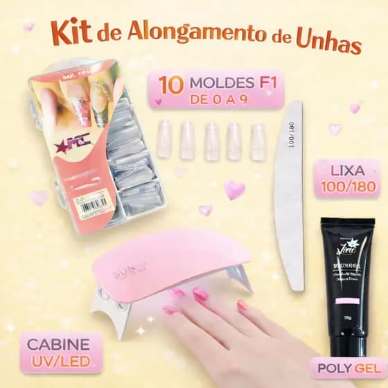 SuperKit Alongamento Poligel Polygel + Molde F1 + Lixa + Mini Cabine De Unha