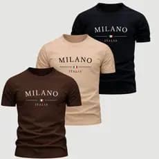 Kit 3 Camisetas Masculina Milano Camisa Fio 30.1 Blusa 100%  Algodão Slim Varias Cores OFERTA