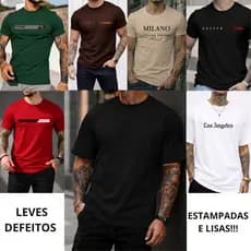 Kit 5 Camisetas Masculina Com Leves Defeitos 100% Algodão Lisas e Estampadas Varias Cores