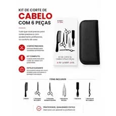 Kit de Corte de Cabelo Com 6 Pecas, Pente, Tesoura de Corte, Tesoura Desbastadoras, Navalha, Escova e Navalha