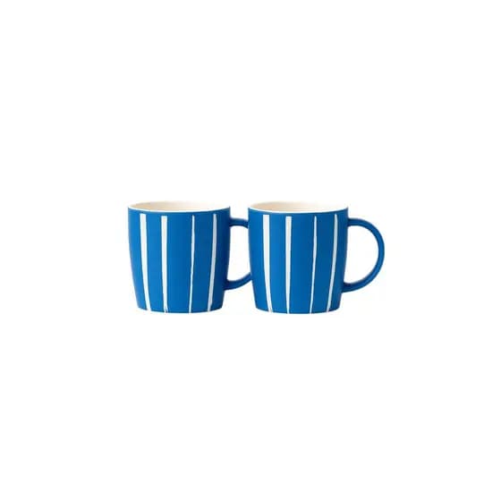 2 Canecas de Cerâmica Listras 330ml Premium Decorada - Azul