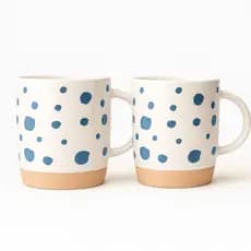 2 Canecas de Cerâmica Listras 330ml Premium Bolinhas Branca