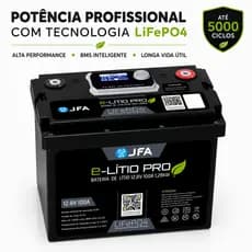 Bateria de Lítio 12V 100A JFA BMS LiFePO4 Som Automotivo, Embarcações, Energia Solar, Motor Home
