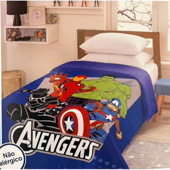 Cobertor Infantil Vingadores Jolitex Original Antialérgico Quentinho 1,50 x 2,00 Solteiro