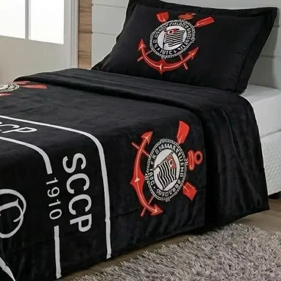 Cobertor Manta Solteiro Time Corinthians Timão Microfibra Jolitex