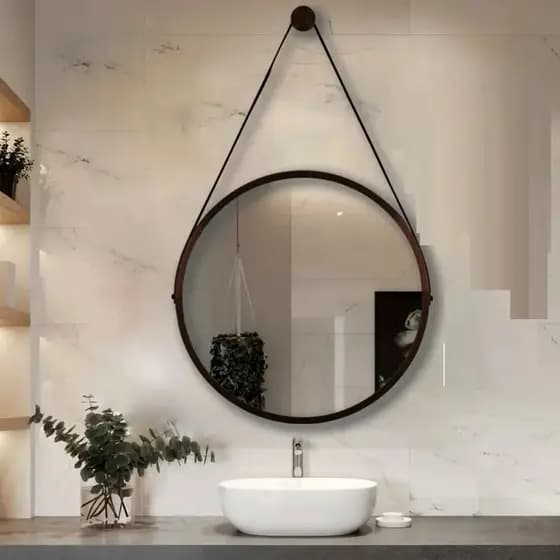Espelho Redondo com Alça Estiloso Moderno Sala Quarto Lavabo Banheiro Escritório 61cm de Diâmetro
