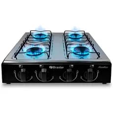 Fogão Cooktop Gás Asiático 4 Bocas Preto Prático Portátil Mini Fogão Camping Fogareiro Compacto Braslar