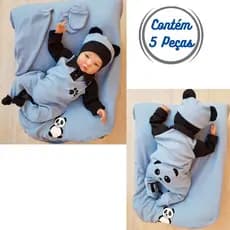 Kit Roupas para bebê menino Recém - Nascido Panda Saída de Maternidade 05 peças